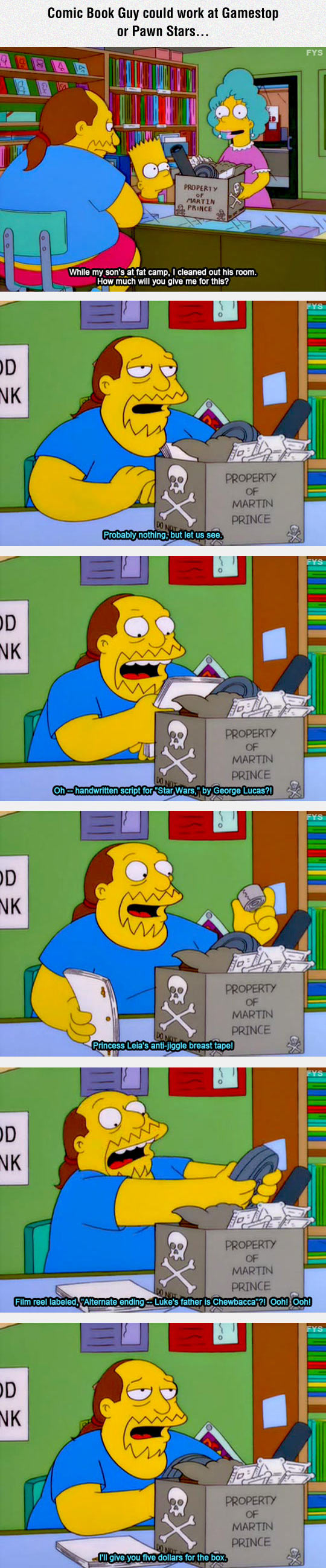 Comic Book Guy could work at Pawn Stars