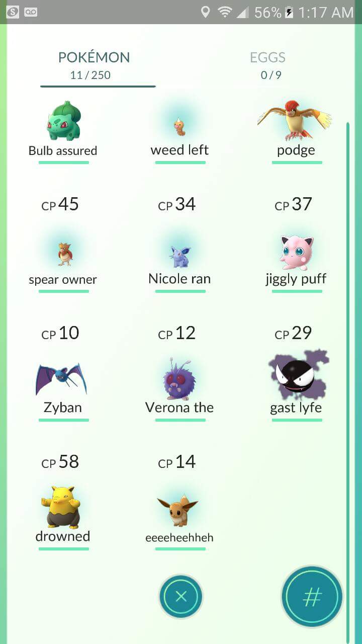 I let autocorrect give nicknames to my Pokemon