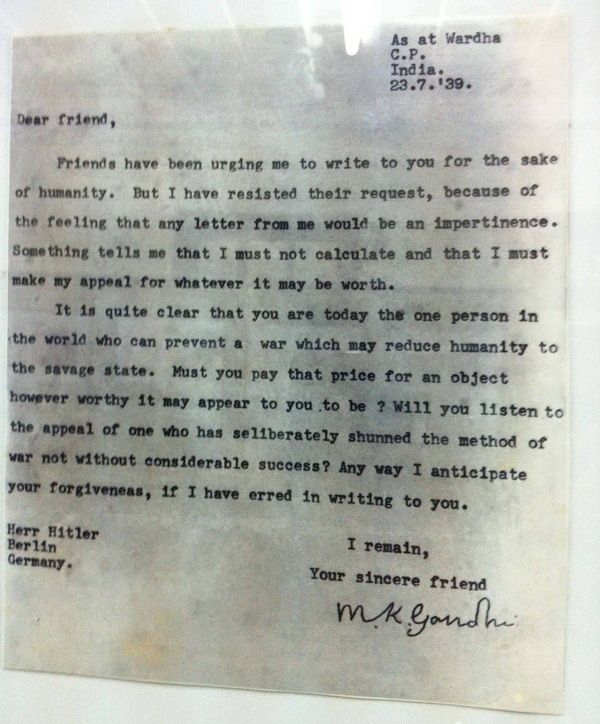 Gandhi's letter to Hitler. (1939) 