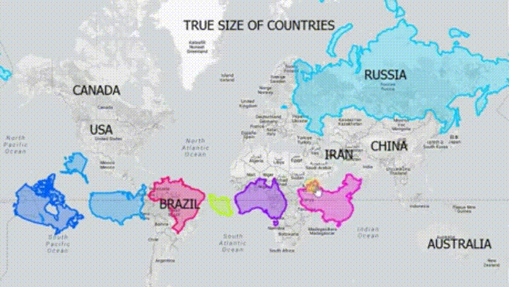 True sizes of countries