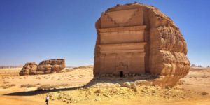 Tomb carved from a single rock in Saudi Arabia