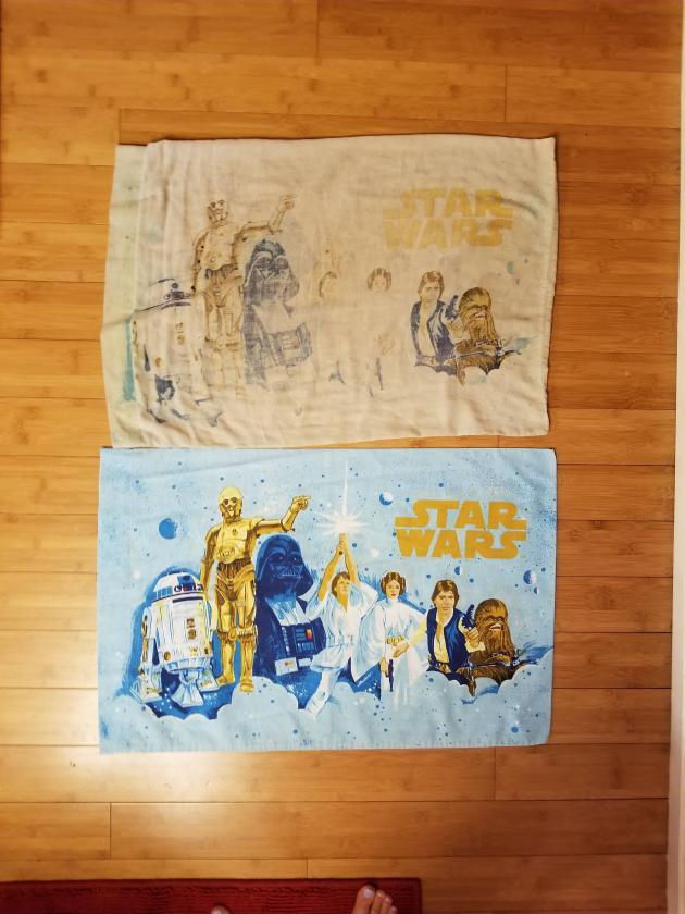 One pillowcase has been used nearly everyday for 40 years. The other has been in a closet.