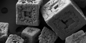 Salt grains under an electron microscope