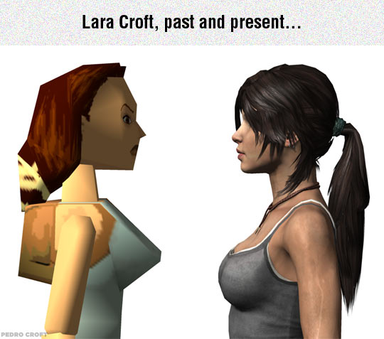 Lora Croft, past and present.