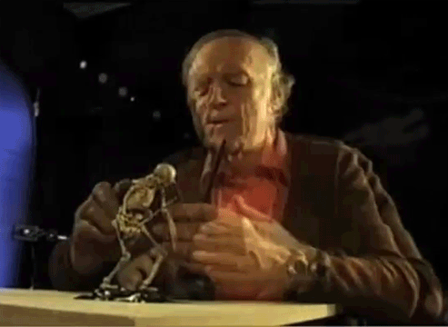 Ray Harryhausen animating a skeleton