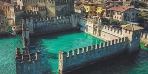 Castle in a lake, Italy.