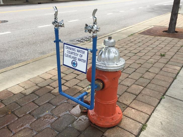 This fire hydrant has been converted into a water fountain