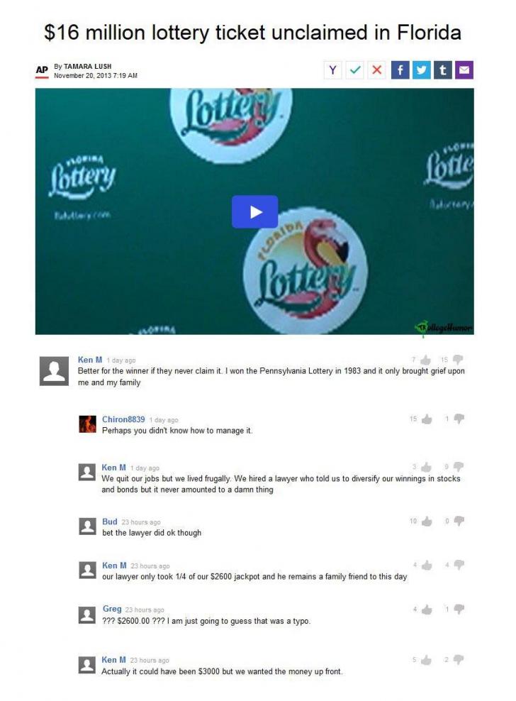 WHen Ken M plays the lottery, nobody wins.