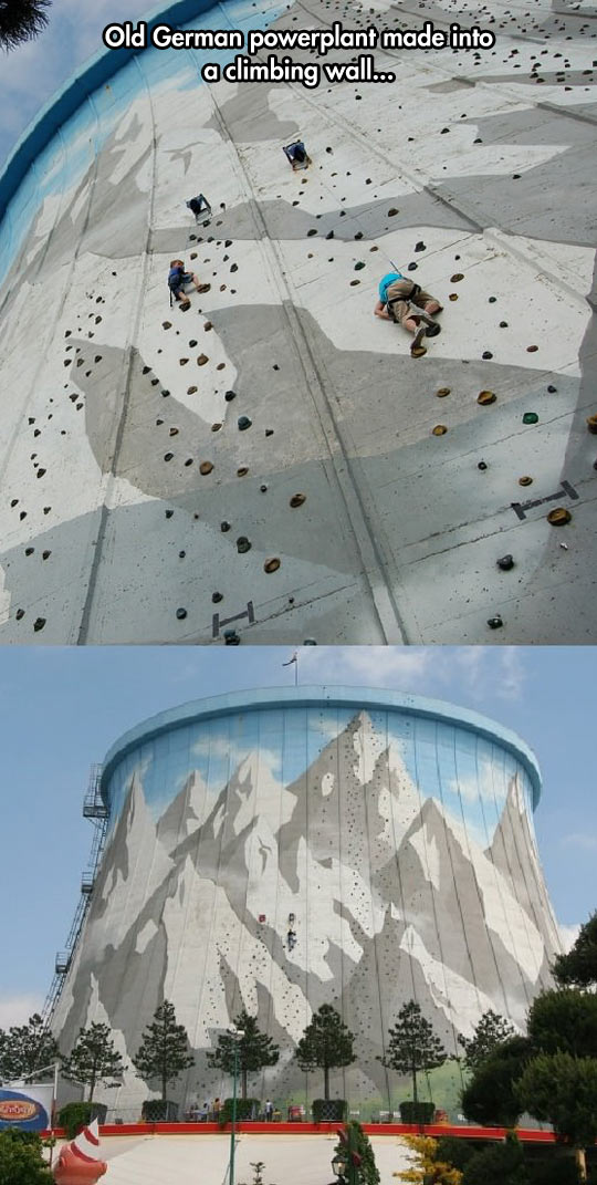 Powerplant made into climbing wall.