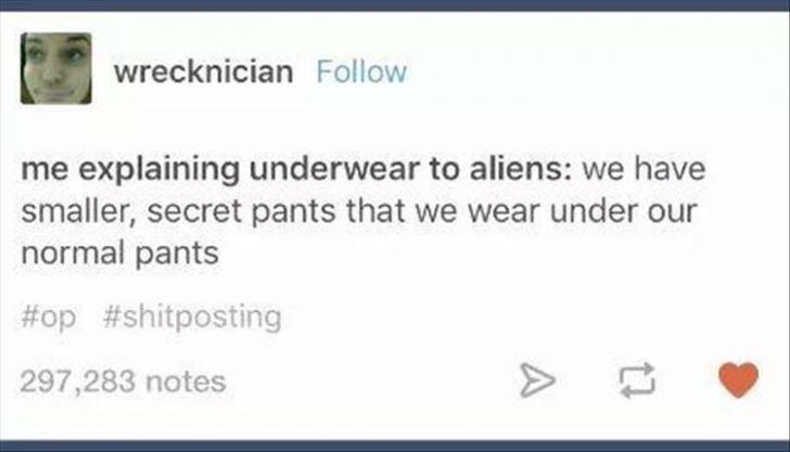 Me explaining underwear to aliens