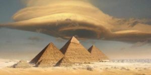 Lenticular clouds over the Great Pyramids of Giza