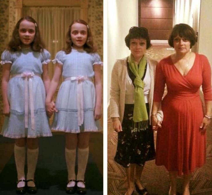 Lisa and Louise Burns from Stanley Kubrick's 'The Shining, photographed in 1980 and again 2015.