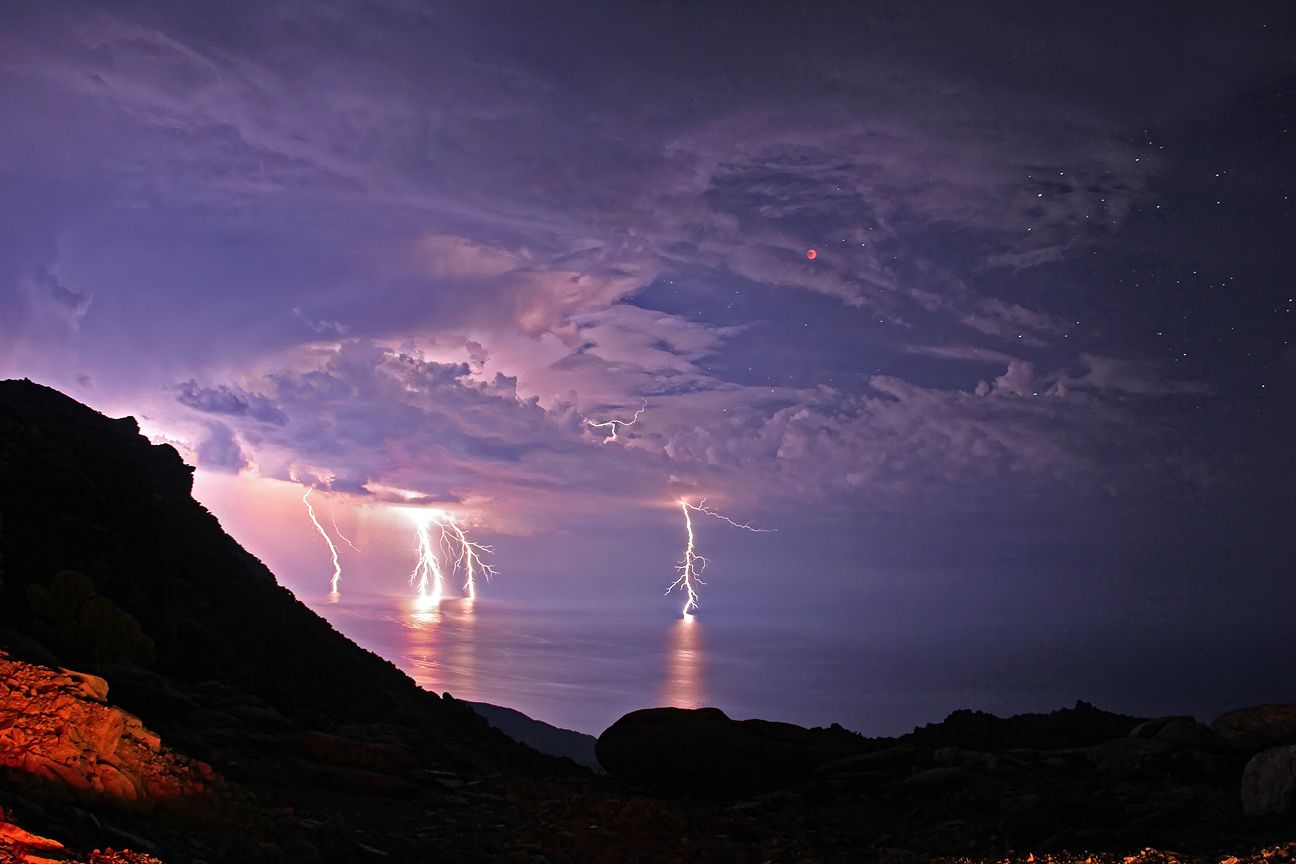 Lightning on water.