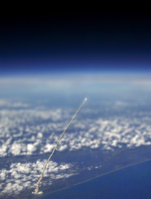 A rocket launch as seen from space.