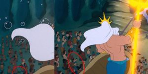 In The Little Mermaid when King Triton is introduced, you can see Mickey, Donald, Goofy and Kermit the Frog in the crowd.