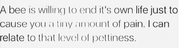 A bee is willing to end it's own life just to cause you a tiny amount of pain...