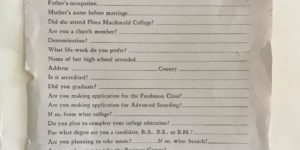1940 college admission paperwork.
