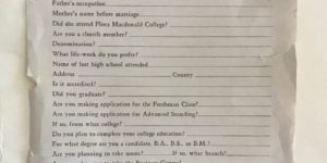 1940 college admission paperwork.