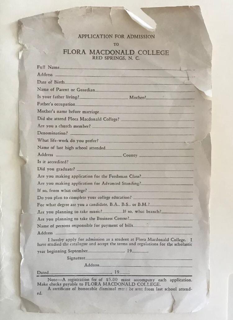 1940 college admission paperwork.