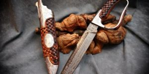 Forged Damascus Steel Bowie Knife and Sheath