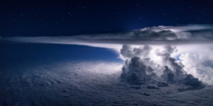 This picture of a thunderstorm at night over the Pacific ocean was taken at 37,000 feet by Santiago Borja