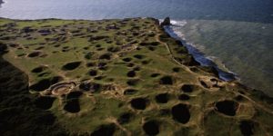 Pointe du Hoc, pocked by D-Day bombardment.