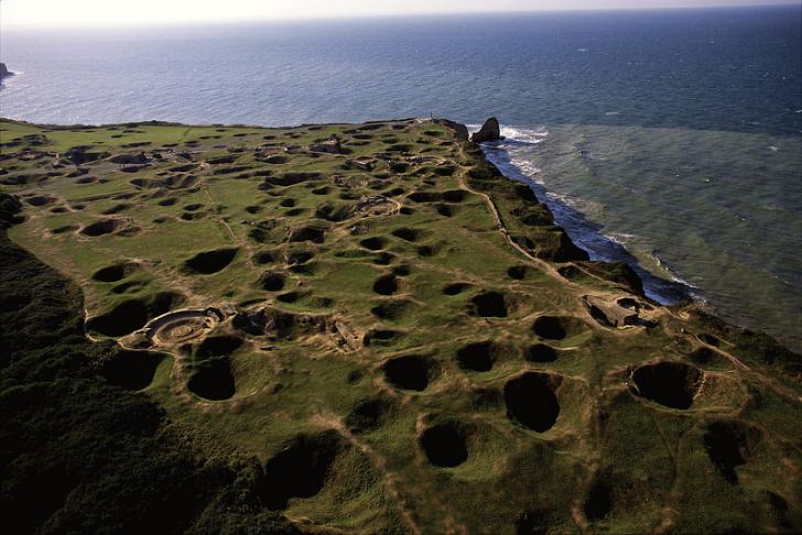 Pointe du Hoc, pocked by D-Day bombardment.