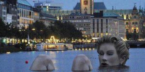 Statue of a Lady taking Bath in lake, Hamburg, Germany