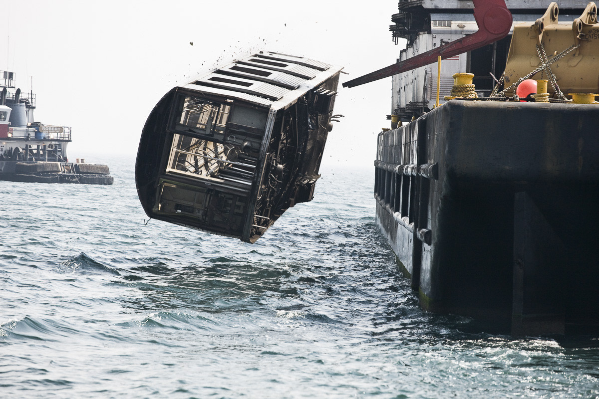 Subway cars being dropped in the ocean in rocky areas to create habitats for sea life, apparently.