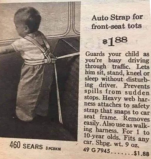 It keeps the children inside the car, circa 1962.