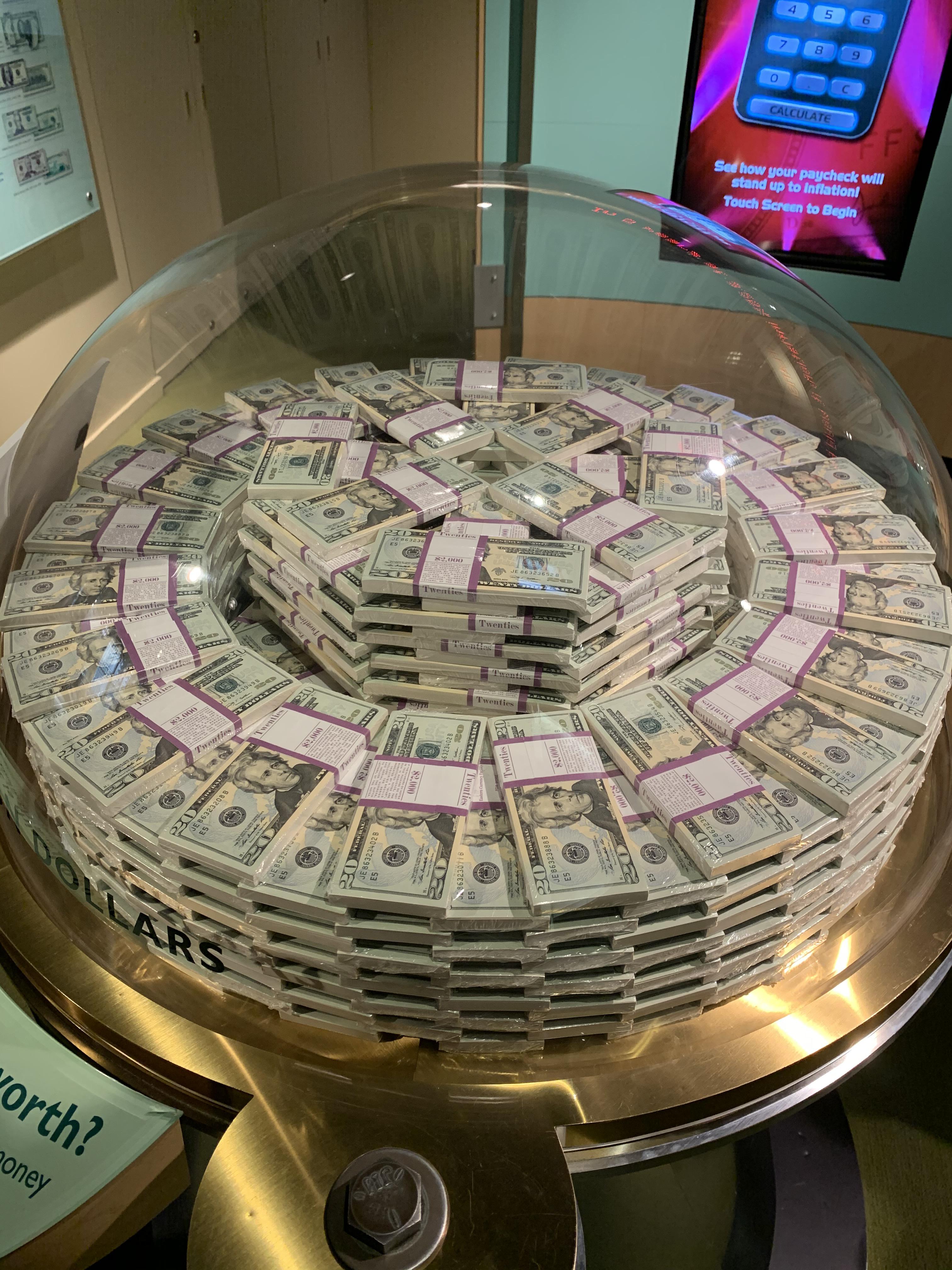 One million dollars in $20 bills at the Chicago Fed Money Museum.