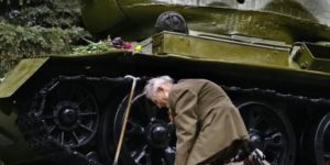 70 years later, WWII Russian Veteran found this old tank standing as a monument in a small Russian town. It is the same tank he and his comrades rode into combat.