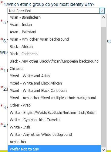 The most detailed ethnicity drop-down menu I've ever seen in the US.