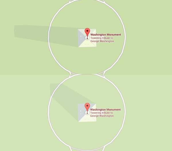 The Washington Monument's shadow on Google Maps moves throughout the day