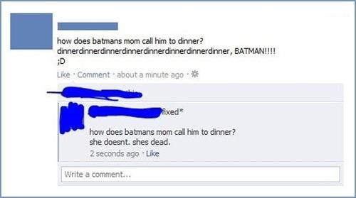 How does Batman's mom call him to dinner?