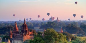 The Temples of Bagan, overlooked by a hot air balloon festival. There are said to be 2,200 Temples still preserved to date.