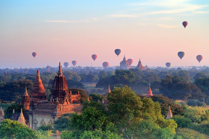 The Temples of Bagan, overlooked by a hot air balloon festival. There are said to be 2,200 Temples still preserved to date.