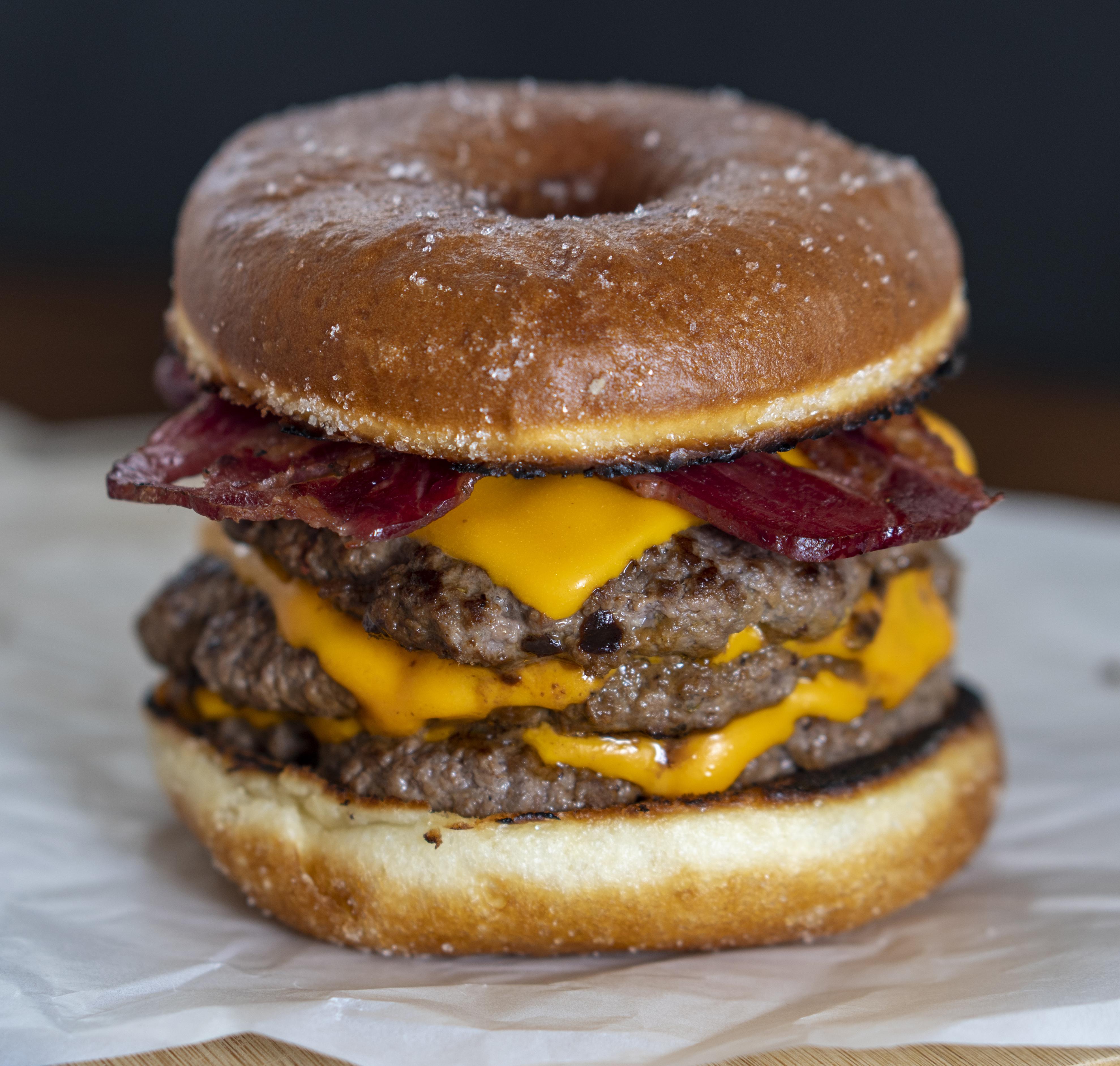 The mighty doughnut cheeseburger... *heavy breathing*