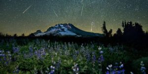 The Perseid meteor shower over Mt. Hood