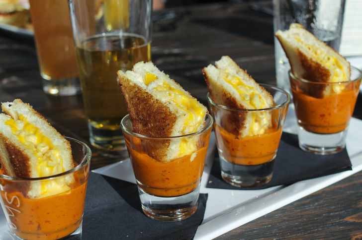 Grilled Cheese Mac & Cheese in Shots of Tomato Soup.