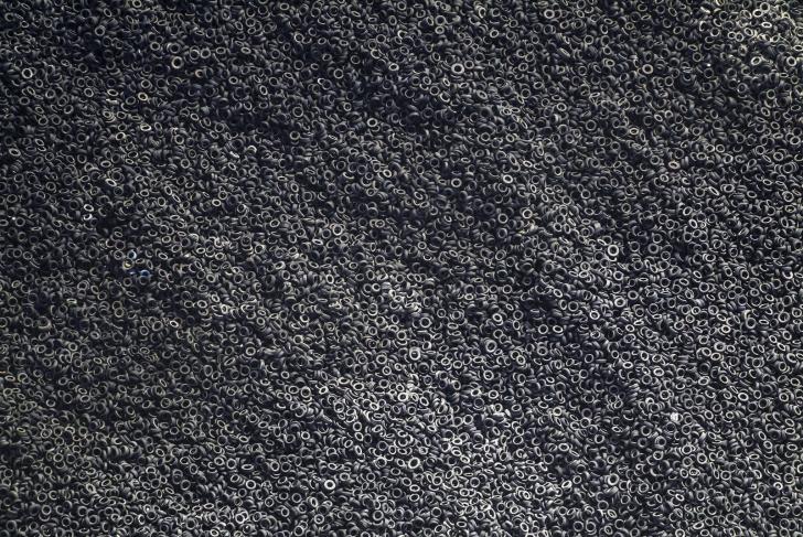 Aerial view of a scrap tire dumpyard