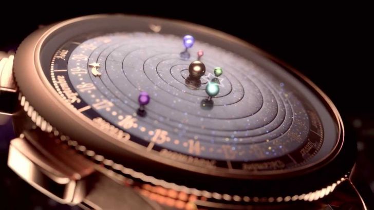 A gorgeous watch that has the planets visible from earth rotating in real-time