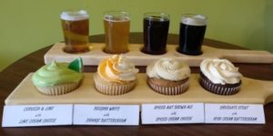 A flight of cupcakes I made for a friend’s 30th birthday at a brewery. The beer is in each cupcake’s batter.