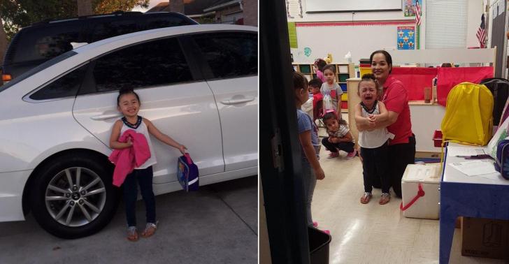 She was so excited for her first day of school until she realized her mom couldn't stay with her