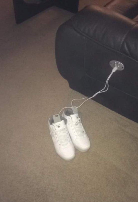 My friend’s kid is charging his shoes via their couch. The future is a weird place…