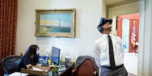 Obama wearing a VR headset