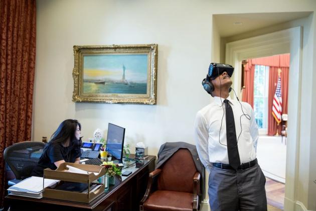 Obama wearing a VR headset