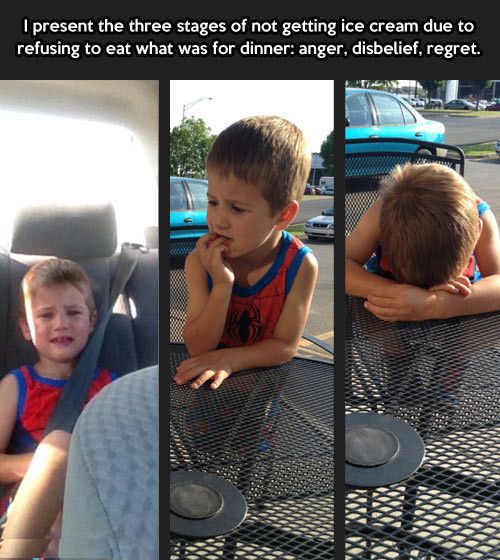 The three stages of not getting ice cream.