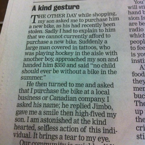 A kind gesture.