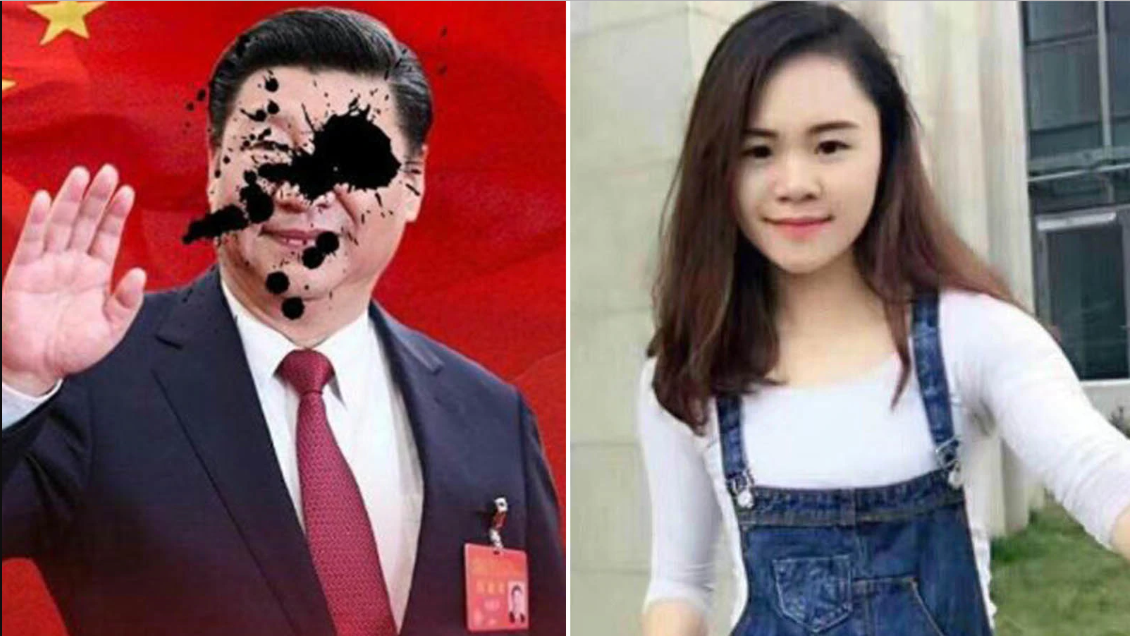 Xi Jinping covered in ink, and the woman (Dong Yaoqiong) who's missing since doing it